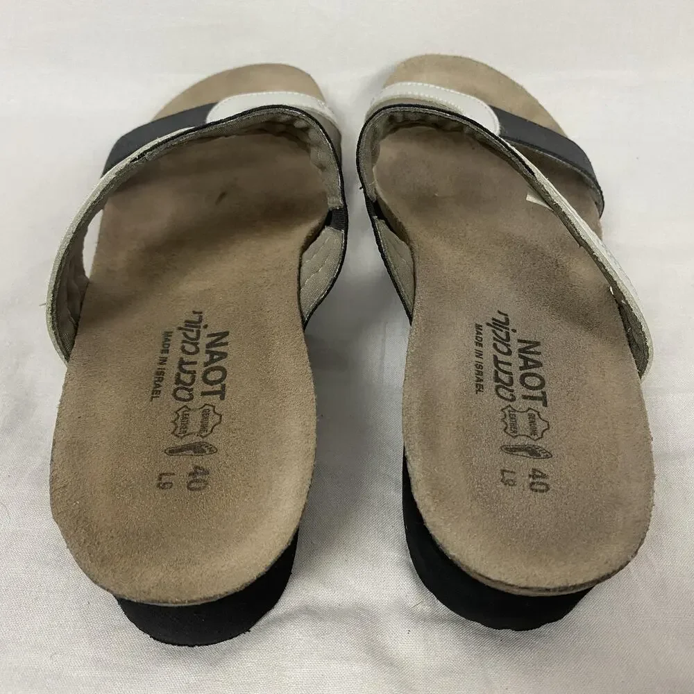 Naot Slide Sandals Womens 9 40 Black Silver Colorblock Leather Comfort Strappy - Picture 8 of 14